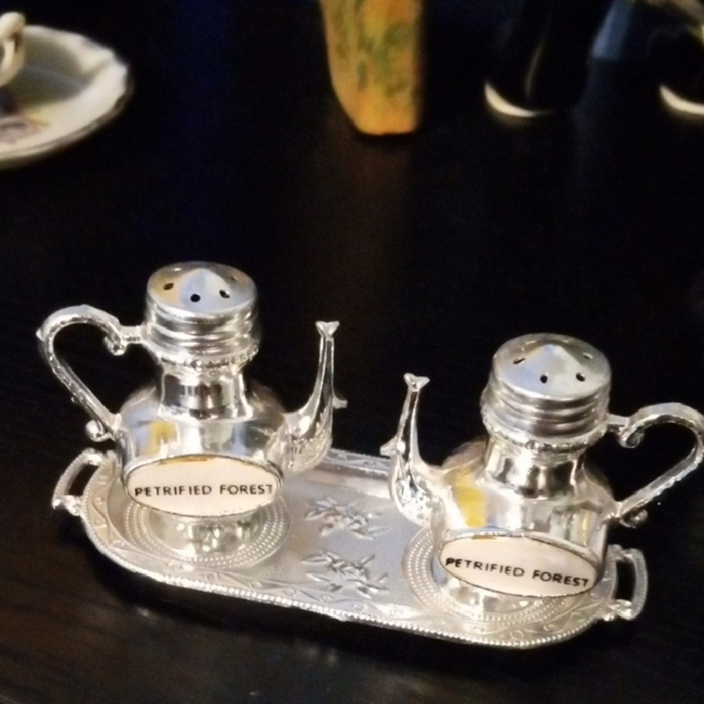 Vintage Silver Teapot Salt and Pepper Shakers